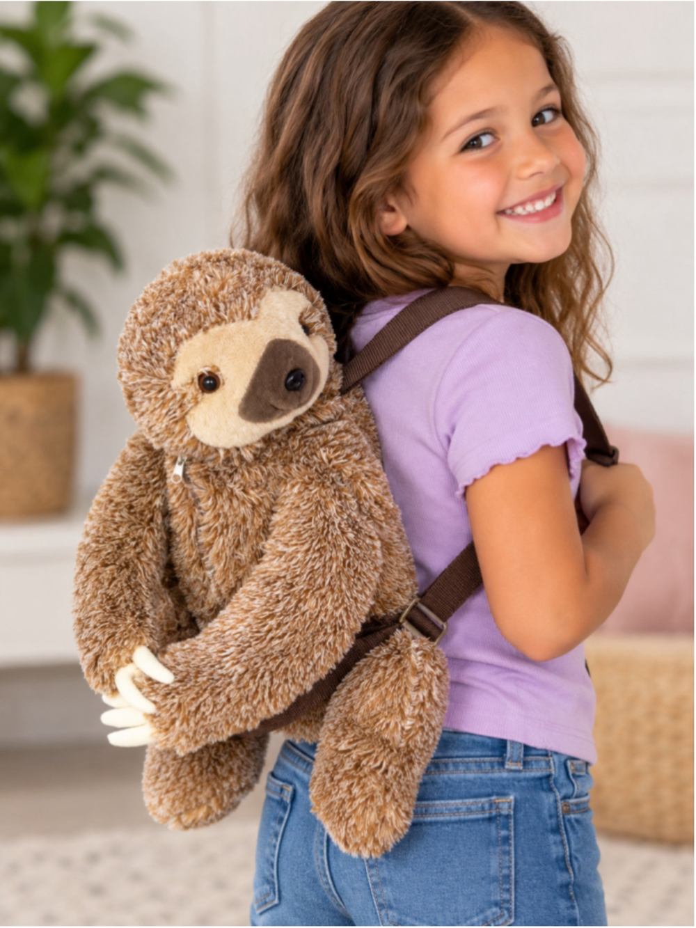 Girls Hobby Lobby Sloth Plush Backpack One Size Brown Beige